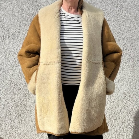 Ralph Lauren  Rare Vintage 80's Shearling Lambskin Suede Swing Coat - Picture 2 of 7